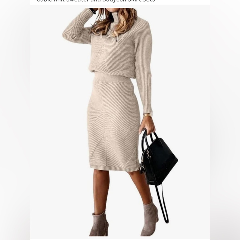 Cream sweater and skirt set